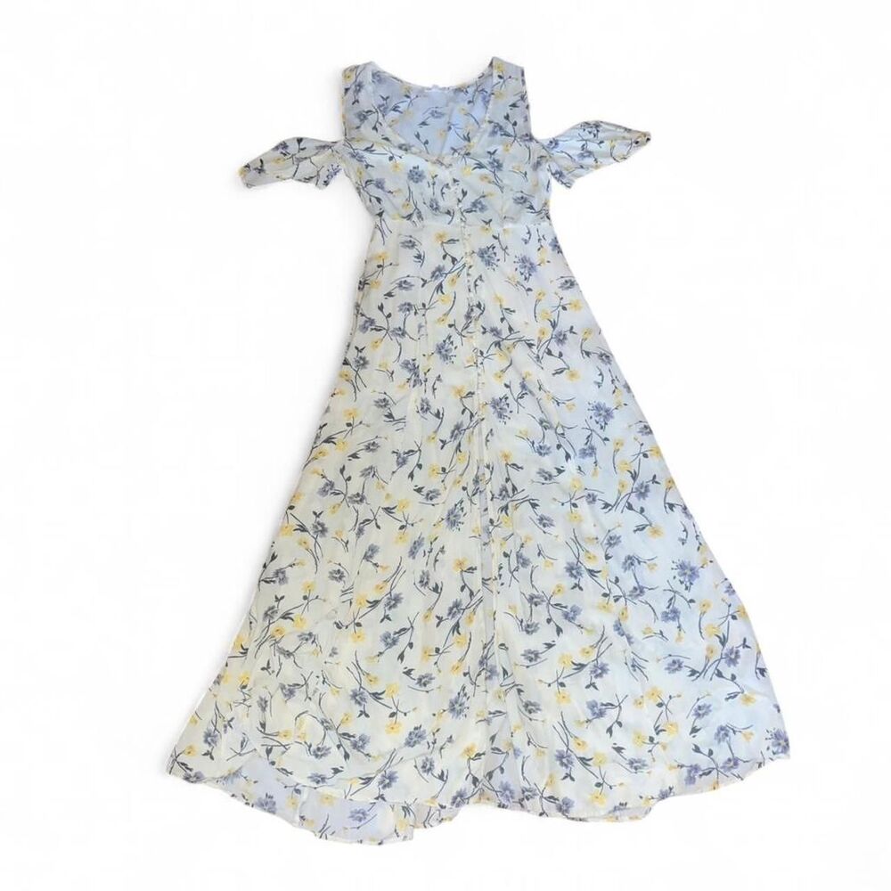 Cotton Candy LA Women's Blue and Yellow Floral Fairy Cottage Maxi Dress SZ S